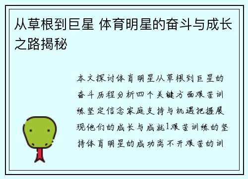 从草根到巨星 体育明星的奋斗与成长之路揭秘